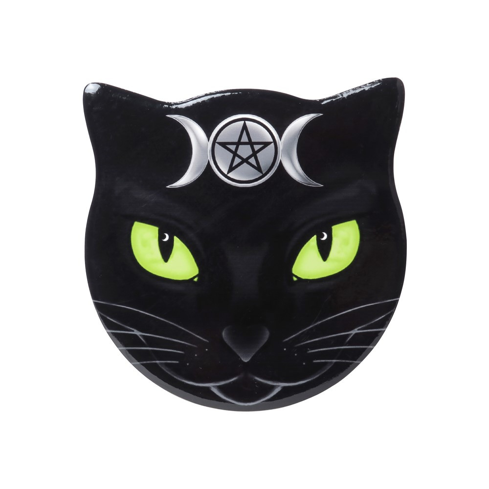 Dark but cute, this triple moon, magic cat coaster is definitely that! Its a perfect addition to you home as a functional coaster for drinks, vases or just a fun decorative piece that will make a beautiful statement in your home!