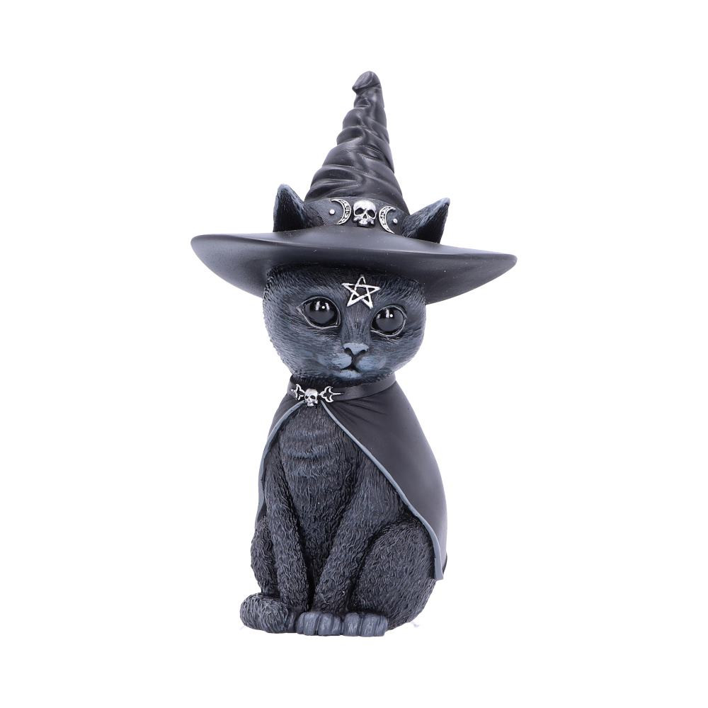 From the bewitching mind of Nemesis Now's in-house design team comes the Witch Cat, Purrah. This strange creature is the union of good and evil. As you look into its black eyes you notice that all is not as it seems, darkness resides within. The cat appears to be channelling the spirit of the witch, encapsulated by a large pointed hat and smooth cape. The cat is decorated in ornate silver detailing and occult symbology. Cast in high-quality resin and carefully hand-painted this figurine is likely to be the cutest occultist you've ever seen. Alongside Owlocen, the Witch Owl, this amalgamation of horror and delight will make the perfect addition to any feline fanatic's collection.