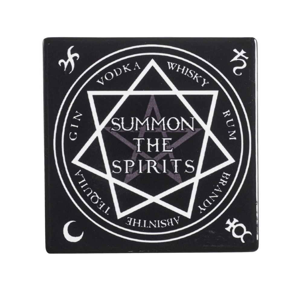 Can you 'Summon up the Spirits' with this occult inspired coaster. This coaster bares the names of some of the most well known spirits including, Gin, Vodka and whiskey. There are 17, unique Alchemy designed coasters why not collect them all!