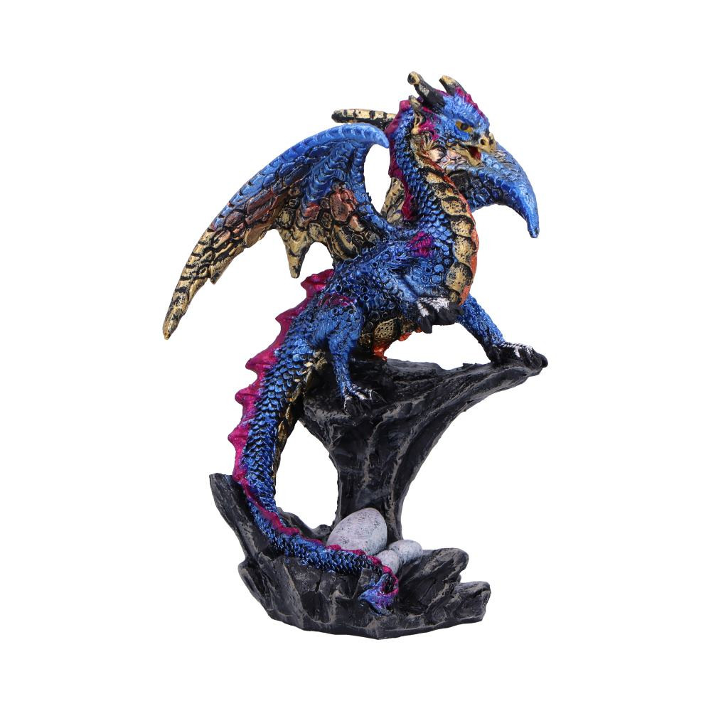 Den Defender (Blue) – Fierce Guardian Dragon Figurine Unleash the power and protection of the Den Defender (Blue) – a stunning dragon figurine designed to captivate. This fierce blue dragon stands proudly, guarding her precious eggs from a high, rocky perch. With her tail curled protectively around her eggs, wings poised, and claws raised, she's ready to defend her young with strength and vigilance. Her watchful eyes and commanding posture make her the ultimate protector. Crafted from premium resin and hand-painted with striking metallic blue and gold accents, this figurine showcases exquisite detailing that will transport you to a world of fantasy. The vibrant colors give it a majestic, otherworldly aura, making it the perfect addition to any collection. Whether you're a fantasy enthusiast or simply looking for a unique home décor piece, the Den Defender (Blue) is sure to impress. Its eye-catching design makes it a standout on any shelf or mantelpiece. Plus, it makes an exceptional gift for dragon lovers, collectors, or anyone who appreciates beautiful, hand-crafted artwork. Packaged securely to ensure safe delivery, this dragon figurine is ready to become a treasured addition to your collection. Embrace the magic and strength of the Den Defender (Blue) and bring home a piece of fantasy today!