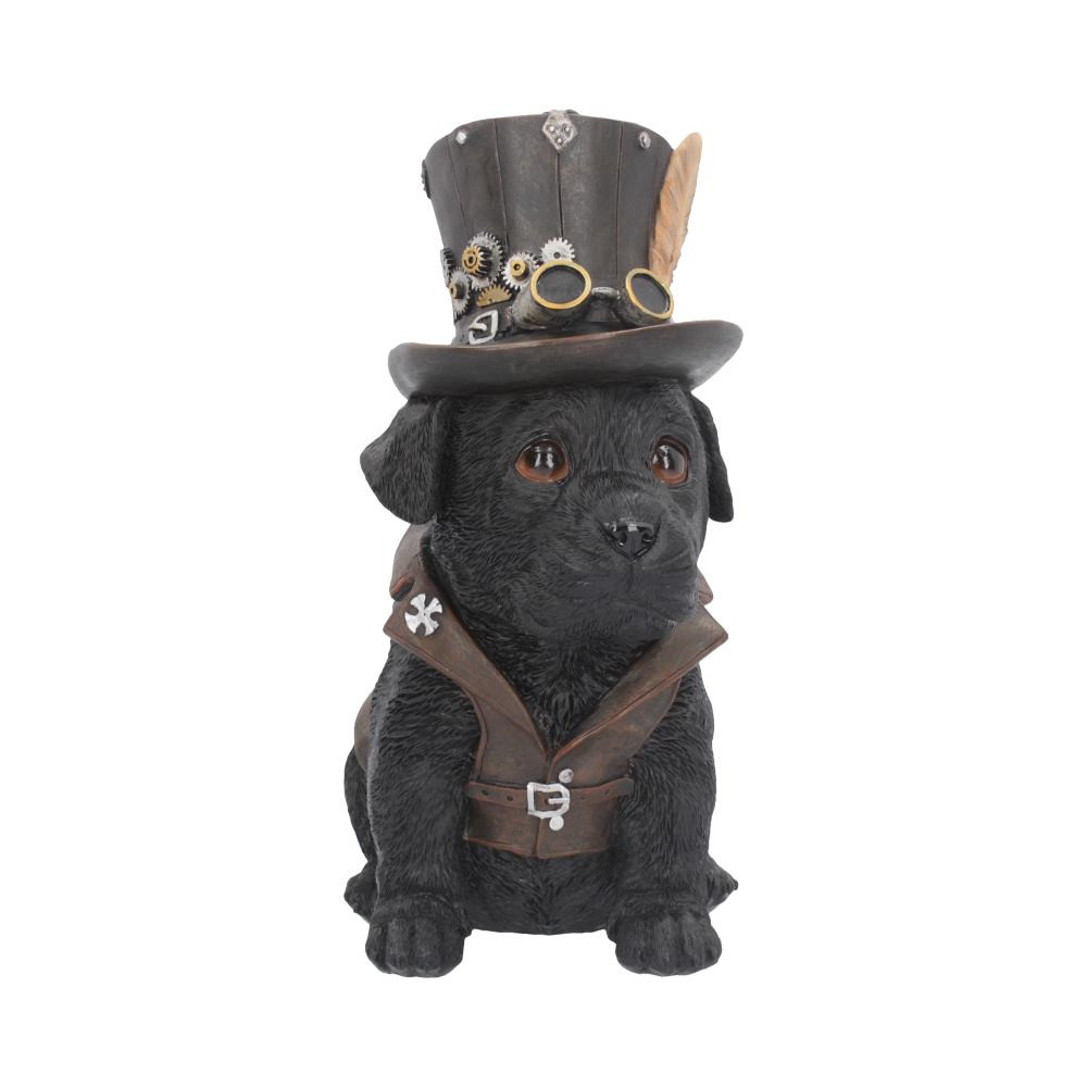 From Fantasy brand Nemesis Now's giftware collection, this adorable Cogsmith's Dog is the perfect companion to any inventor. Sitting up on its haunches, this black Dog wears a leather top hat covered in cogs, clock workings and goggles on their head. A brown leather waistcoat is worn around its torso, with a stiff collar around its neck. The Dog looks up at you with preternatural intelligence. Cast in high-quality resin before being carefully hand-painted, this pooch is a great gift for any Steampunk-loving witch.