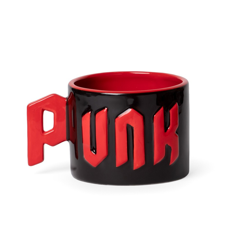 Make your mornings loud and unapologetic with the PUNK Statement Mug. Hand-painted in glossy black with striking red lettering, this bold ceramic mug features a unique handle shaped like the first letter of the word-making it an eye-catching addition to any alternative kitchen or coffee setup. Designed and developed in England by Alchemy, this punk-inspired mug is supplied in an official Alchemy gift box-perfect for birthdays, holidays, or collectors of gothic and alternative homeware. Perfect for punk fans, alternative style lovers, and collectors of unique mugs. Features • Hand-painted black mug with red glazed letters • Unique letter-shaped handle • Capacity: 370ml / 13oz • Material: Glazed earthenware ceramic • Supplied in Alchemy branded gift box • Designed in England, made in China • Care: Hand wash only, not microwave safe • Forms part of the incredible Home & Gift collection by Alchemy Perfect for punk fans, alternative style lovers, and collectors of unique mugs.