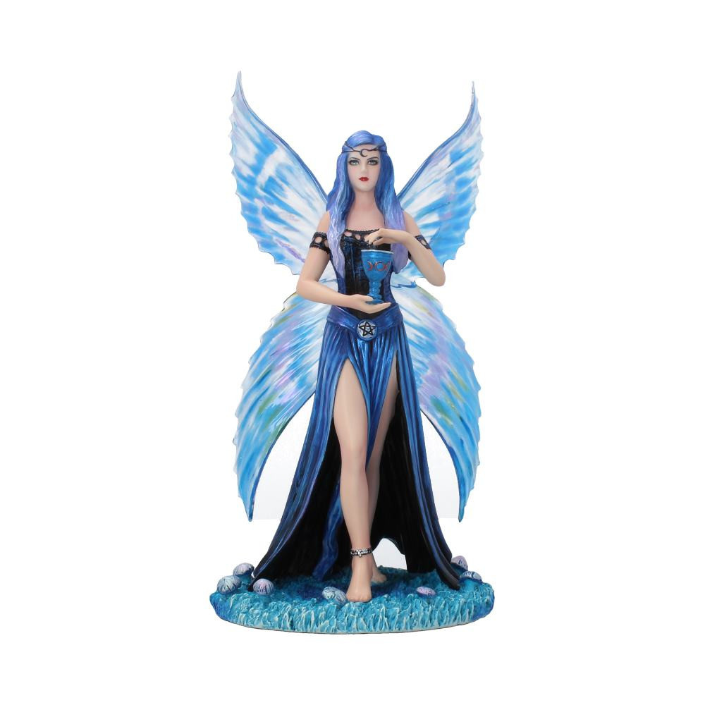 Immortalised in resin by alternative brand Nemesis Now, this magical figurine comes from the enchanted imagination of globally renowned Gothic and Fantasy artist Anne Stokes. Striding across a moonlit forest floor, a Fairy walks forwards towards you through a ring of mushrooms. She locks gazes with you, her blue hair flowing down over her shoulders, iridescent rainbow wings unfurled behind her. In front of her she holds a blue goblet, one hand over it as if she's still casting an incantation. Perfect for anyone who wants to add mystery and enchantment to any room, this figurine is cast in the finest resin before being carefully hand-painted.