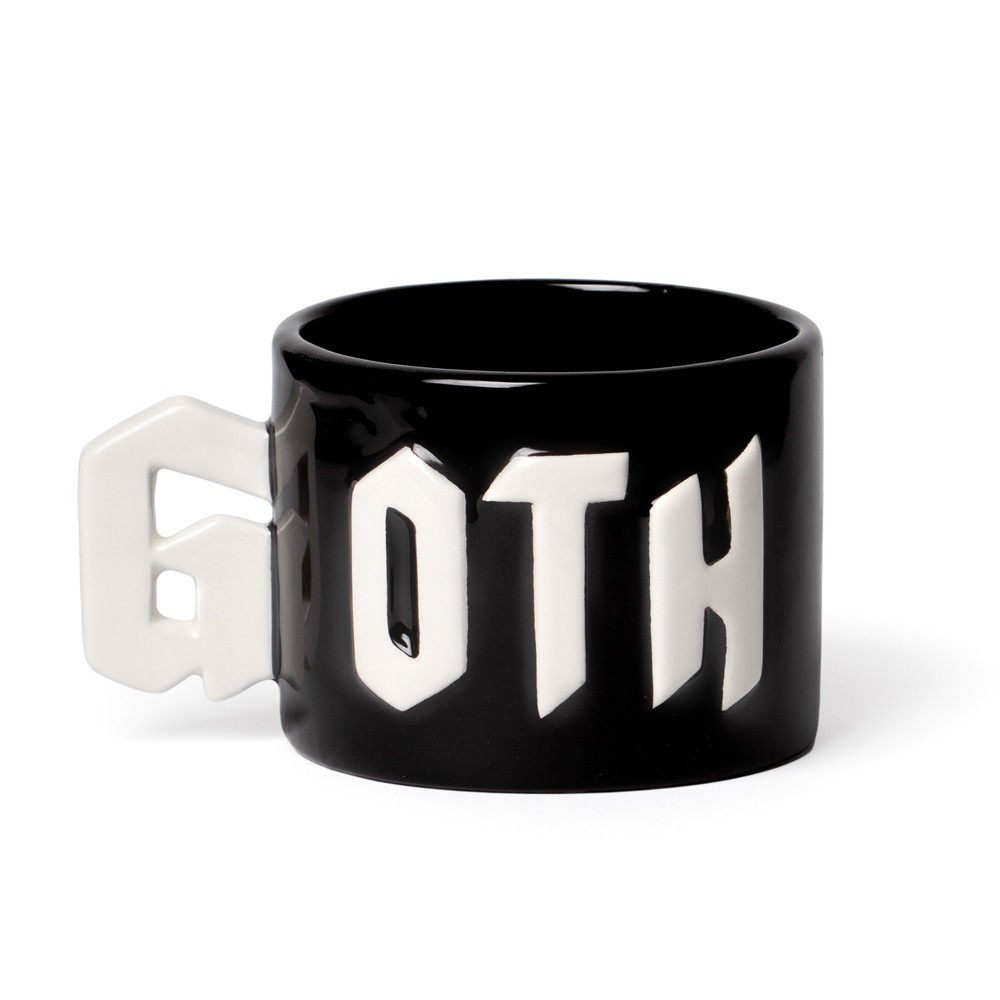 Celebrate your dark aesthetic with the GOTH Statement Mug. Hand-painted in glossy black with bold white gothic lettering, this distinctive mug features a sculpted handle shaped like the letter "G" for an unforgettable look. A perfect gift for gothic lovers, metal fans, or anyone who enjoys alternative decor. Designed with signature gothic styling and supplied in a collectible Alchemy gift box. A must-have gothic kitchen accessory that stands out on any shelf. Features • Hand-painted black mug with white glazed letters • Sculpted letter-handle design • Capacity: 370ml / 13oz • Material: Glazed earthenware ceramic • Supplied in Alchemy branded gift box • Brand origin: United Kingdom • Care: Hand wash only, not microwave safe • Forms part of the incredible Home & Gift collection by Alchemy