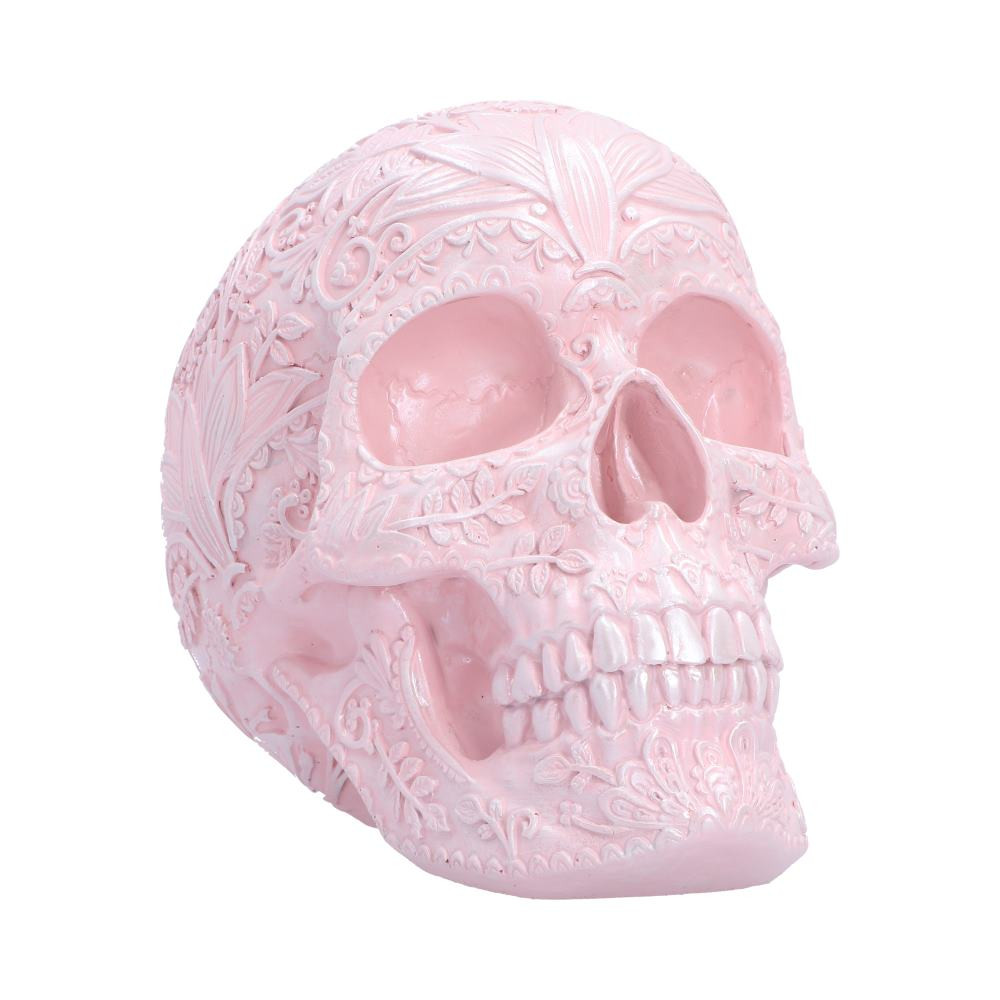 The Eternal Bloom Skull is a uniquely designed skull ornament combining gothic style with delicate floral artistry. Featuring a hand-painted light pink finish with an intricate floral pattern flowing seamlessly throughout the skull, this beautifully detailed piece creates a striking and elegant display. Presented in protective packaging, it is perfect for gothic enthusiasts, skull collectors, alternative decor lovers and fans of unique ornaments. Add a touch of floral charm and gothic character to your home with The Eternal Bloom Skull, a captivating statement piece designed to stand out in any collection.