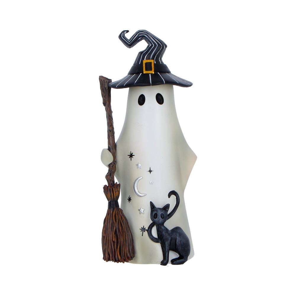 Enid is a whimsical 16cm ghost figurine from Nemesis Now’s Boo-Who? collection, bringing a playful witchy charm to any display. Featuring a crooked hat, rustic broomstick, a curious black cat companion, and subtle celestial details like stars and a crescent moon, she is beautifully crafted from high-quality resin with a smooth, hand-painted finish. Packaged in a branded Boo-Who? box, she’s perfectly suited for gifting or display. Perfect for lovers of cute spooky decor, witchy aesthetics, and Halloween-inspired collectibles, Enid appeals to those who enjoy a softer, more magical take on the supernatural, making her a delightful addition to your home or a thoughtful gift for someone special.