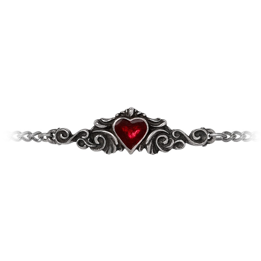 The gentle grip felt around a fragile wrist induces an amorous fervour, with this rococo masterpiece of romantic tokenism and its blood red enamelled heart of passion.