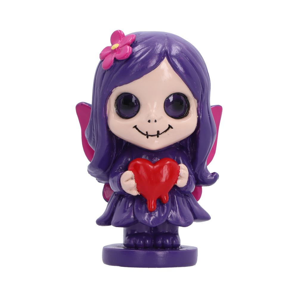 The Spirit Fairy Mirella Figurine is part of Nemesis Now’s enchanting Spirit Fairies range, combining delicate fairy charm with a unique gothic-inspired aesthetic. Expertly hand-painted, Mirella features a purple dress, dark purple hair, large expressive eyes, elegant pink wings and a melting red heart while standing on a circular base. Complete with a double sided collectible character card and packaged in a branded gift box, it's perfect for gifting or displaying. Ideal for fairy lovers, fantasy collectors, gothic decor enthusiasts, and fans of alternative designs, this enchanting figurine is the perfect way to bring a touch of dark romance and fairy magic to your collection.