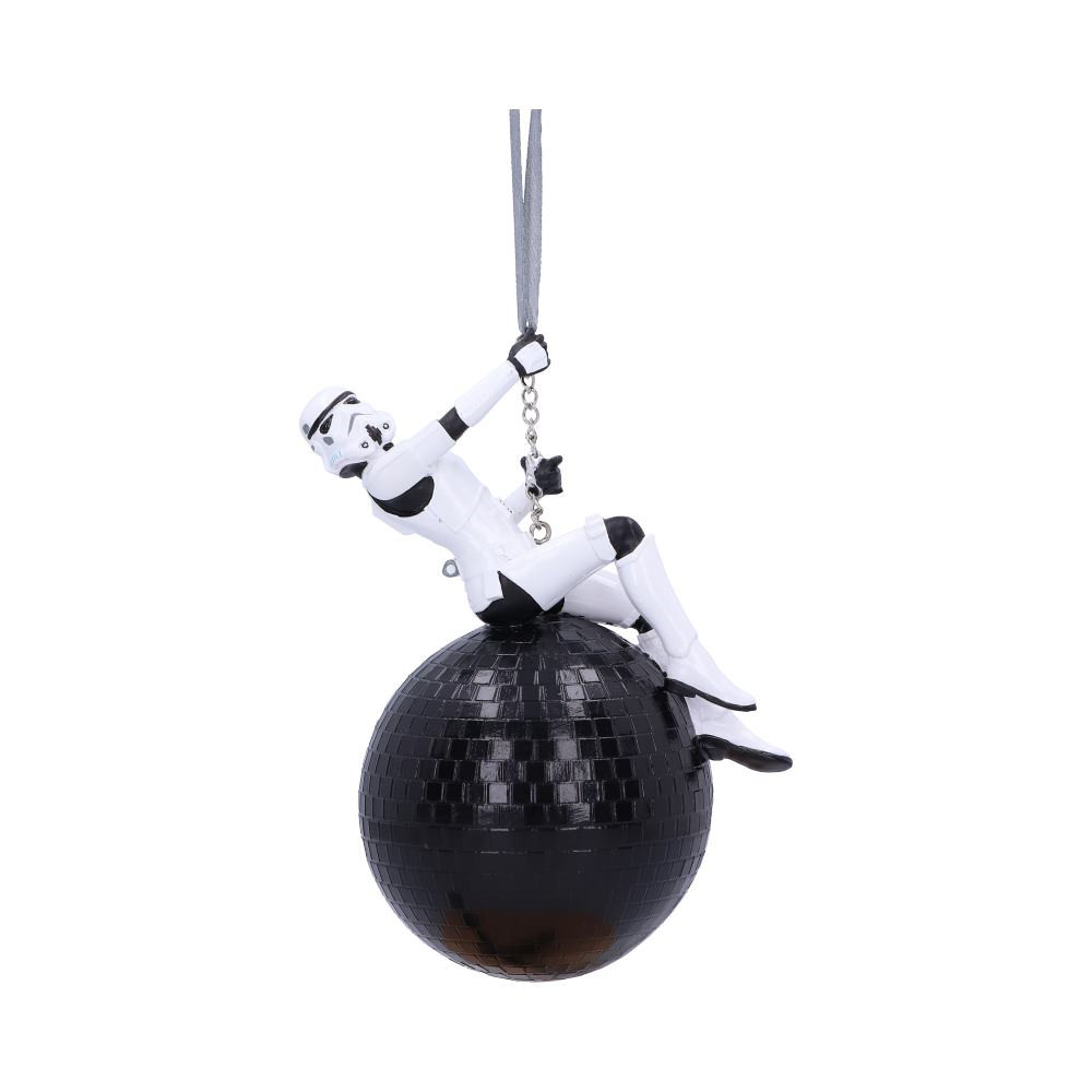 Known for their white suits and shocking aim, the Stormtrooper is easily noticeable by all! Here we can see a mischievous Stormtrooper grasping onto a chain, swinging recklessly on their disco like wrecking ball, ready to cause havoc. Cast in the finest resin before being expertly hand-painted this hanging ornament is sure to add a touch of fun to any Christmas tree.