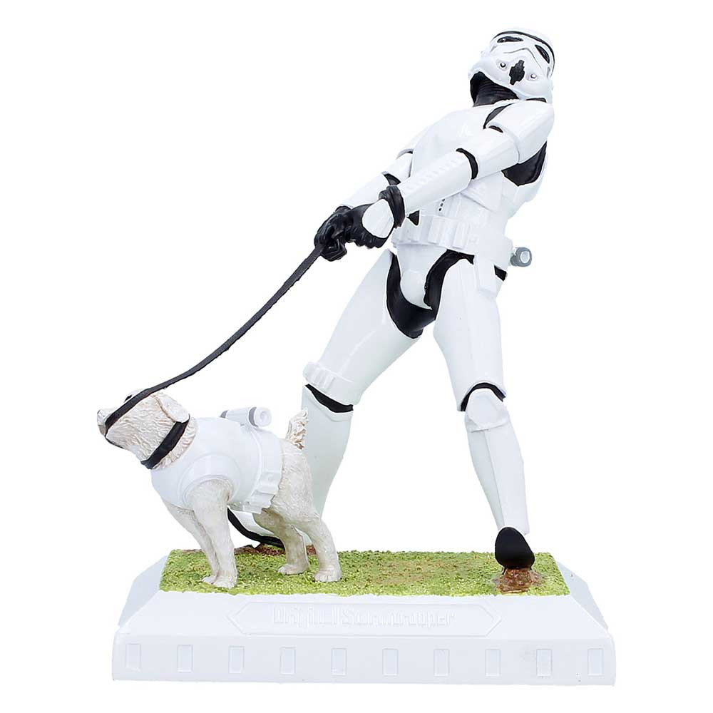 This humorous resin figurine captures a comical power struggle between a suited Stormtrooper and his mischievous, armour-clad pup, who’s confidently holding the leash in its mouth while the trooper struggles to keep control. Hand-painted with fine detail, it stands on a textured grassy base with a clean white trim for a polished finish. Packaged in a colourful, display-ready box, it’s perfect for gifting or adding to your own collection. Ideal for sci-fi, dog lovers, and collectors of quirky decor, this fun piece brings a playful twist to any shelf or display. Add a dose of galactic humour to your space today!
