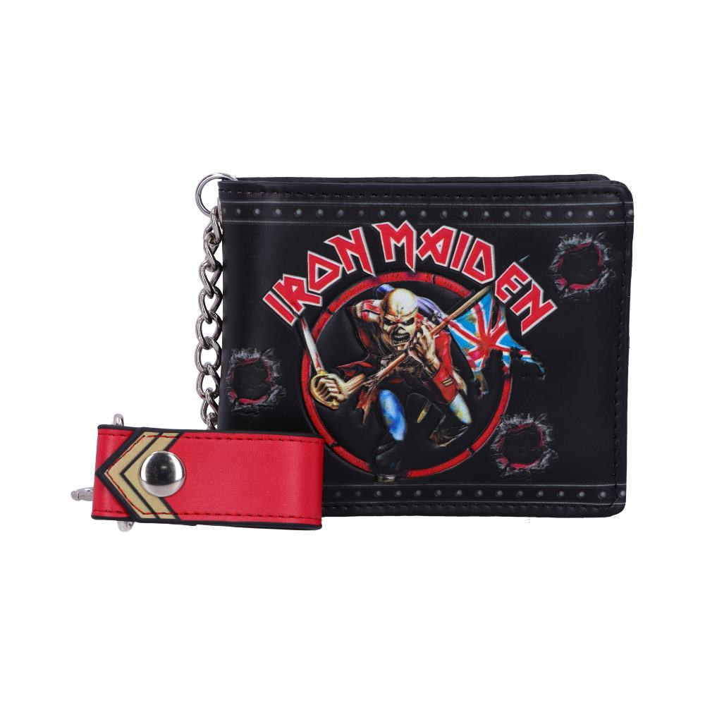 Show your allegiance to the Monsters of Rock with this electrifying and officially licensed Iron Maiden wallet, created by Nemesis Now. Eddie the Trooper charges forward, sabre in one hand and British flag in the other embodying the ferocious determination and dedication the band have shown through the decades. Charge forward with this exclusive wallet! It's perfect for keeping your money safe, featuring multiple slots for cards and cash.