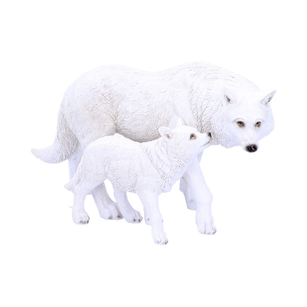 From alternative brand Nemesis Now, this fantastic wolf and pup figurine shows the bond between parent and child. Walking through their homeland, this adult Wolf gentle steps, eyes surveying the area. Her small white pup looks up at her as if seeking guidance, reassurance and protection, or as if to break into their first howl. Cast in the finest resin before being lovingly hand-painted, this figurine makes the perfect gift for anyone who treasures their protectors.