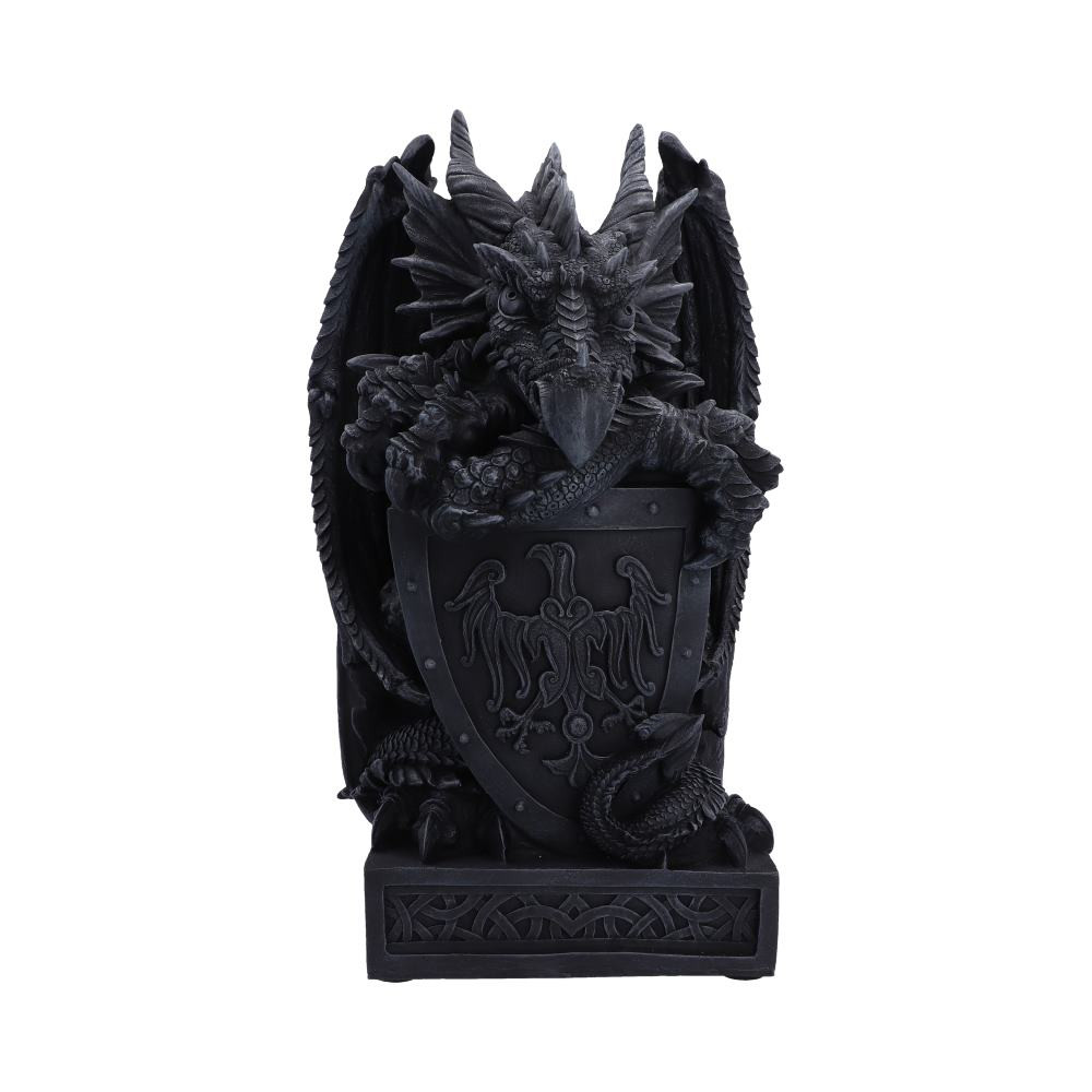 The Ironshield Guardian Dragon Figurine is a beautifully crafted fantasy collectible, featuring a majestic dragon resting its forearms atop a shield in a proud guardian’s pose. Expertly cast in high-quality resin and hand-painted in grey tones to create an authentic stone effect it showcases intricate scaled detailing, impressive outstretched wings, and a sturdy display base for effortless presentation. Securely packaged to help protect its detailed sculpt and hand-painted finish during transit, this figurine is perfect for fantasy enthusiasts, dragon collectors, gothic decor lovers, and admirers of medieval-inspired art. Add the Ironshield Guardian Dragon Figurine to your collection and bring the strength and timeless beauty of legendary dragons into your home.