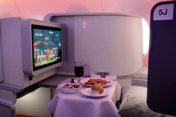 repas en classe Cloud 9 d'Ethiopian Airlines