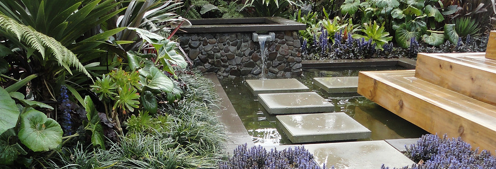 Floating pavers over pond water feature