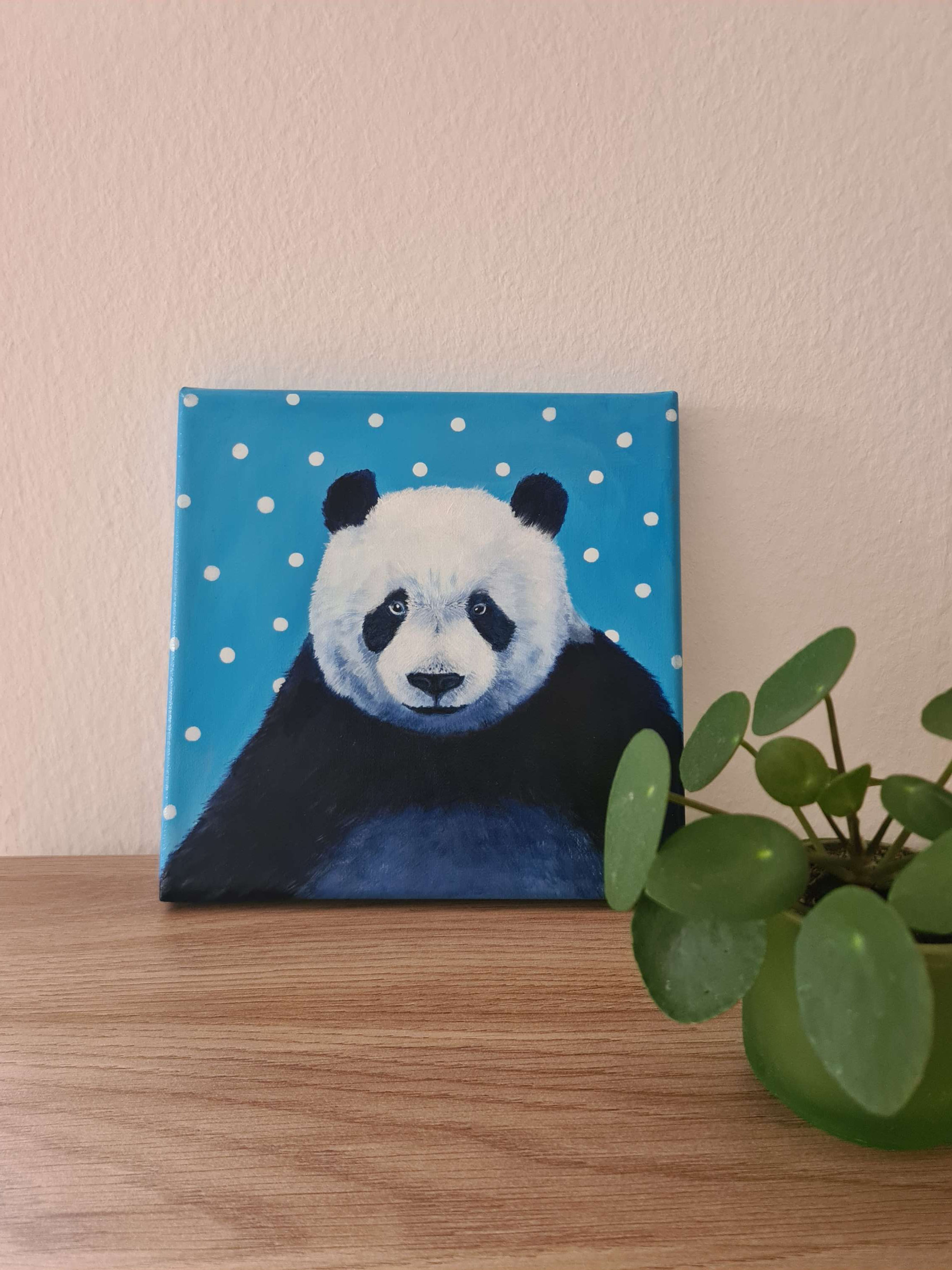 Kleines Acrylgemälde - Panda mit Punkten