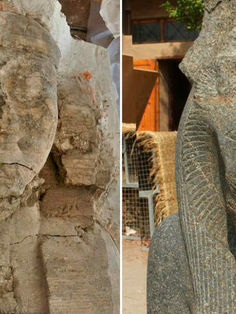 Arqueólogos descubren dos enormes estatuas de un faraón, de 8 metros de altura