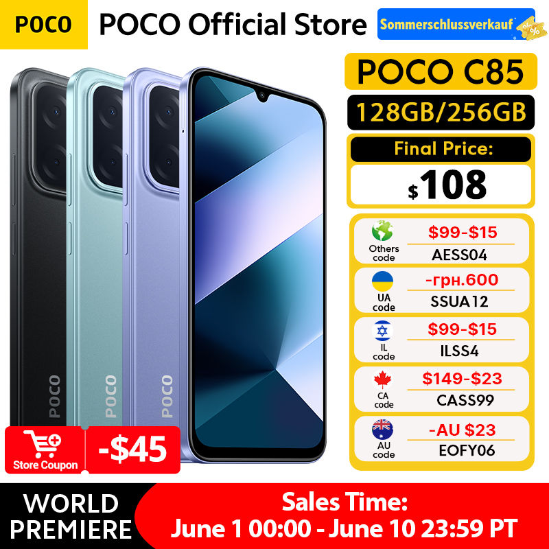 Smartphone POCO C85 Versão Global NFC 128GB 256GB MediaTek Helio G81-Ultra Tela