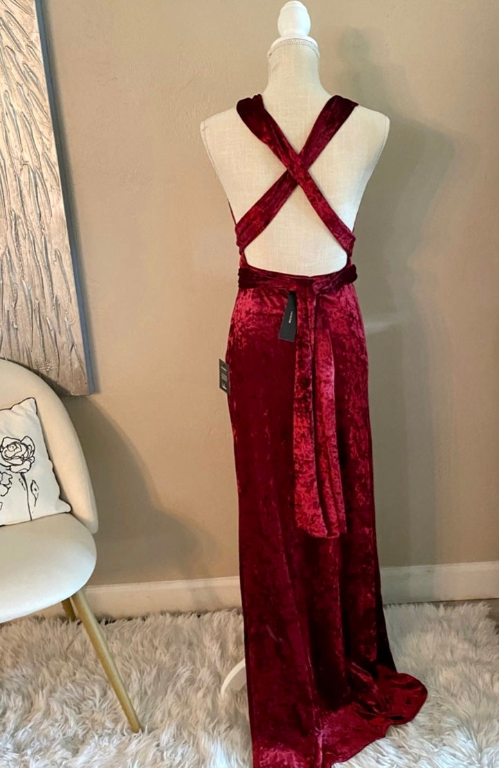 Thumbnail: Red velvety soft convertible full length cocktail dress from Lulus size S, new w