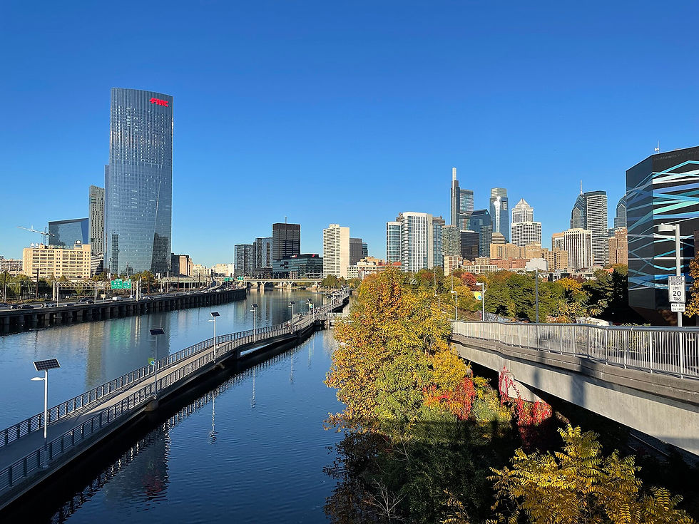 Schuylkill River Trail and Center City Philadelphia skyline