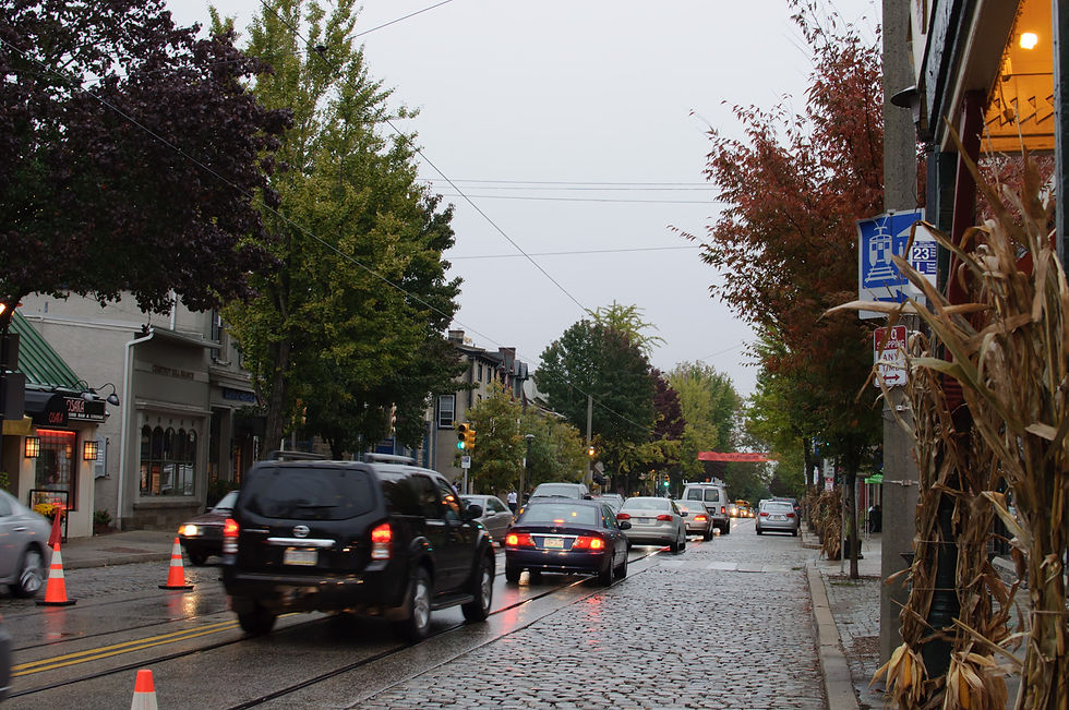 Shops and historic buildings along Germantown Avenue in Chestnut Hill