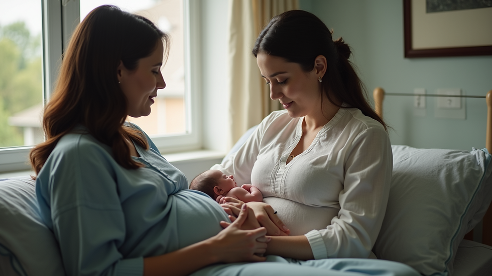 Eye-level view of a doula providing support to a laboring mother