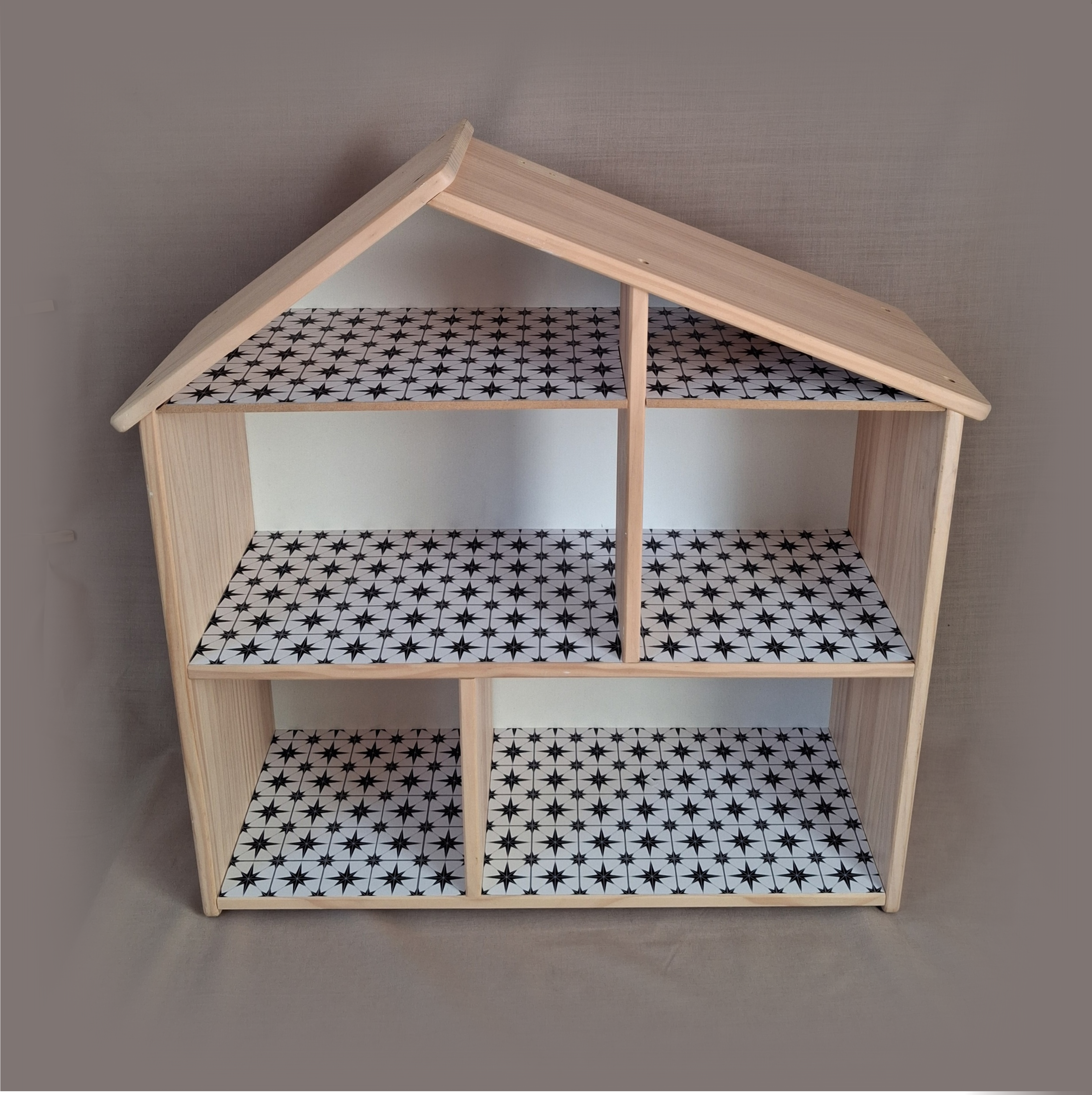 Star tile flooring paper: ready made for IKEA Flisat dollhouse shelf