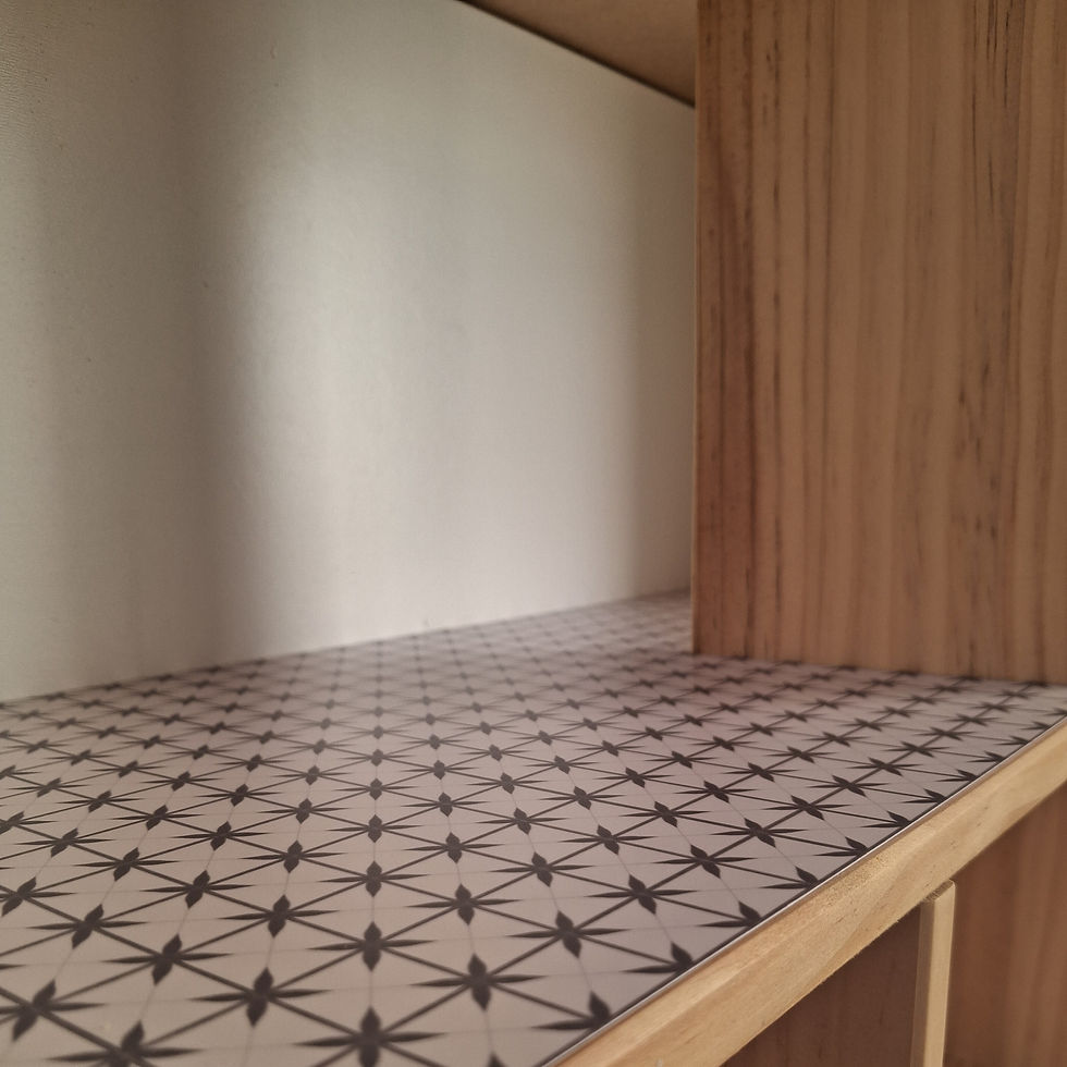 Thumbnail: Petal tile flooring paper: ready made for IKEA Flisat dollhouse shelf