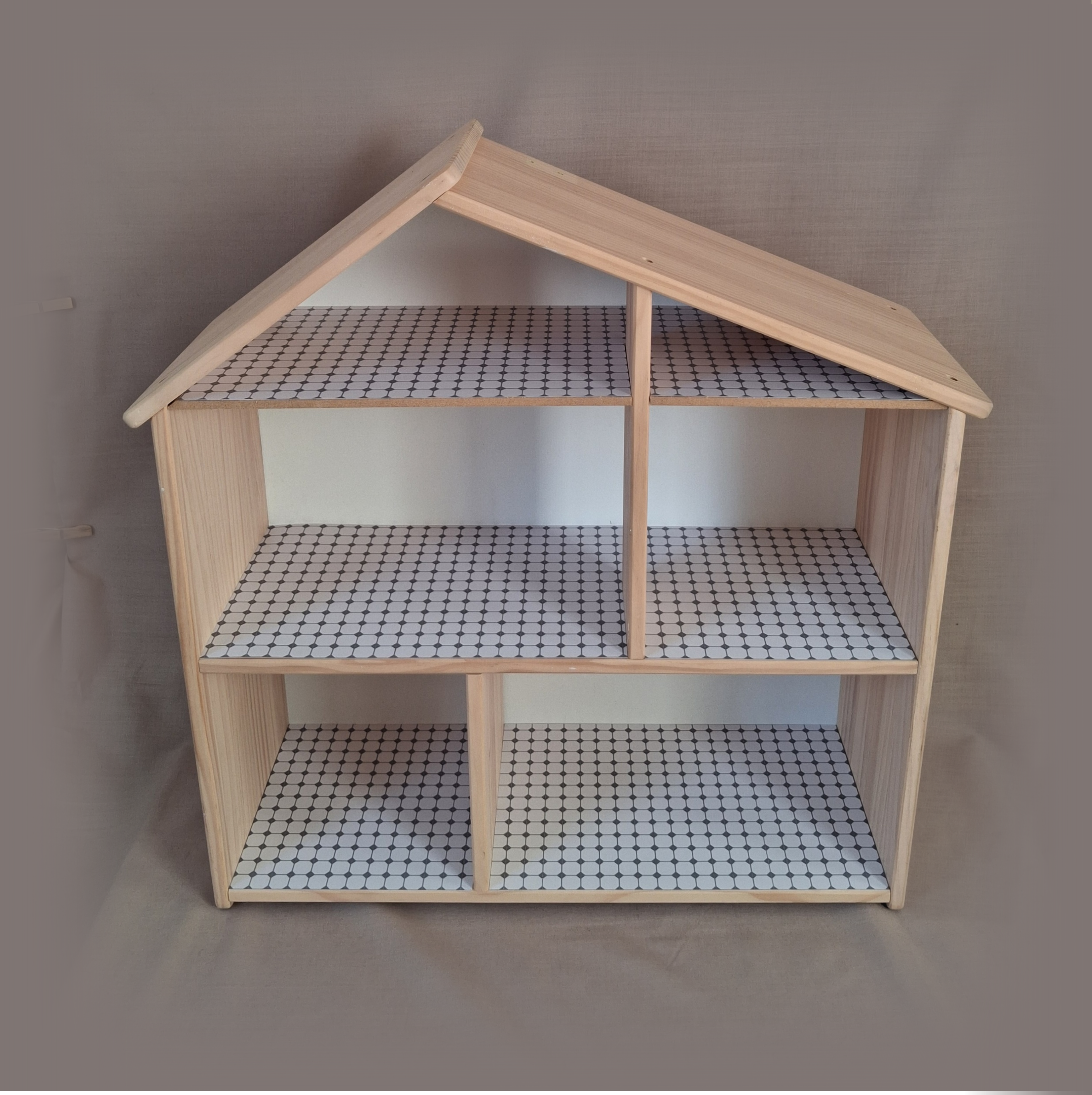 Octagonal tile flooring paper: ready made for IKEA Flisat dollhouse shelf