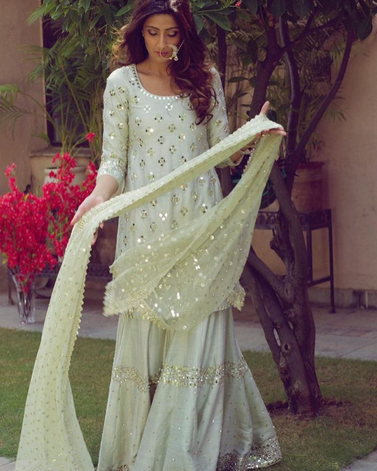 Mint Green Gharara Suit with Mirrorwork - Find a similar Mirrorwork outfit Here