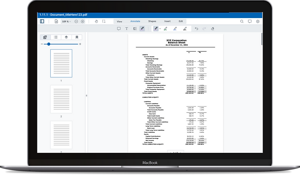 MacBook laptop displaying Datasite's document viewer. The screen is displaying a document with tools around it to edit.