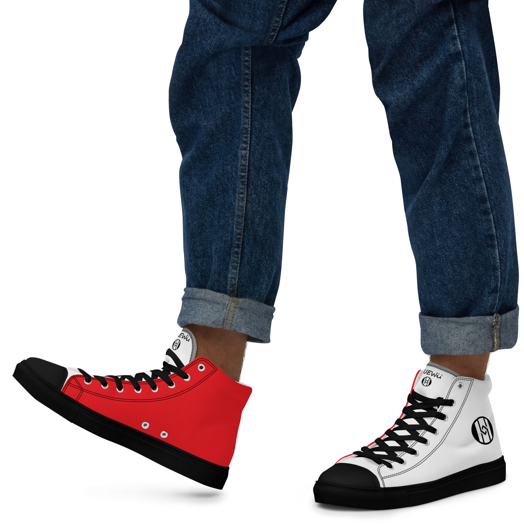 Huewii High Top Canvas Shoes - Mens / White-Red-Black