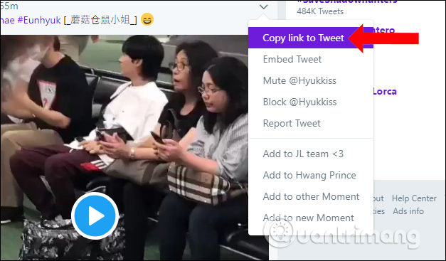 Sao chép link video Twitter