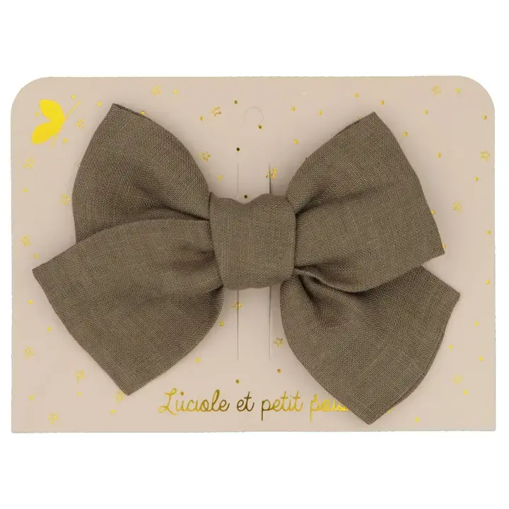 Barrette grand nœud princesse - Lin kaki