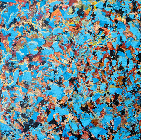 abstract painting in blue and orange