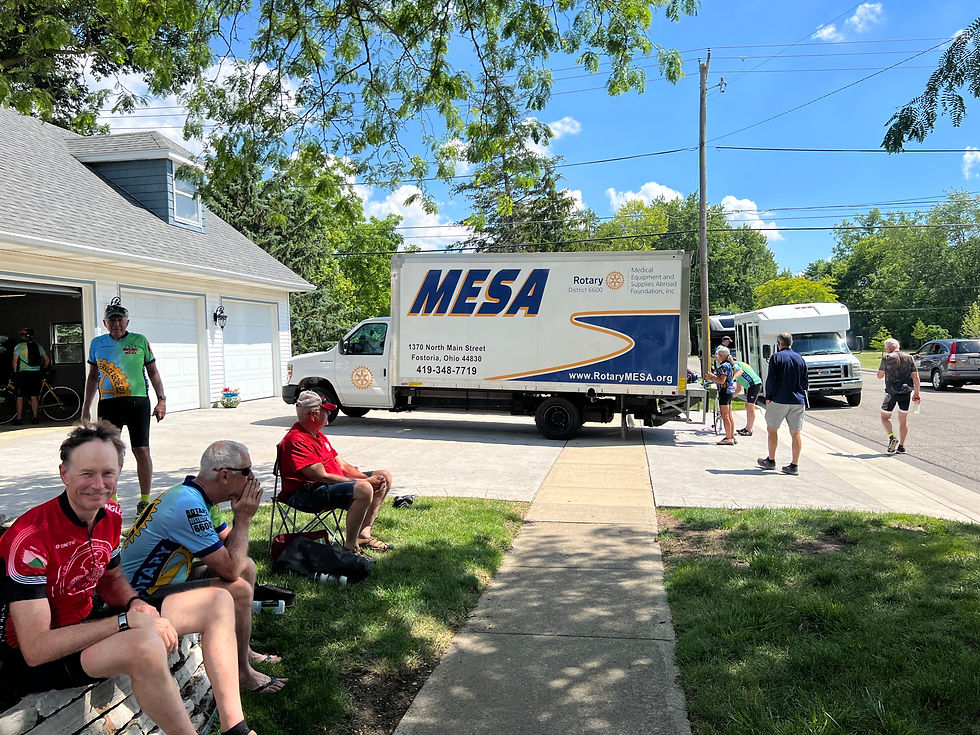 When we don't have a secure spot for our bikes for the night, we store them in the MESA van. This is one of 2 vans that the MESA program uses to collect and transport medical equipment back to the warehouse. It serves as one of our support vehicles during the annual MESA Tour.