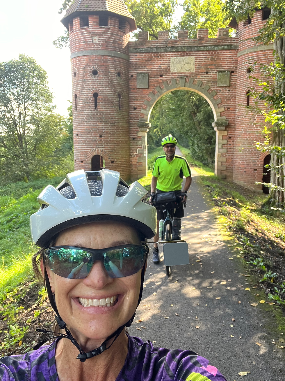 The first two-thirds of our day took us through wooded forests and roller-coaster-like trails. We were all smiles - it was pure fun. But the afternoon was another story: strong headwinds, exposed farm fields, and eventually a downpour about half an hour before our destination. We rolled into Magdeburg, soggy but triumphant, after 66 miles.