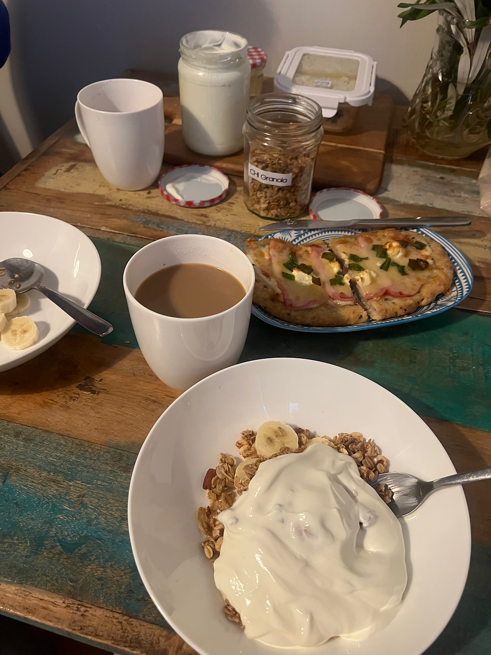 We started the morning with a hearty breakfast — a ham and cheese bâtard and homemade granola. Delicious fuel for the trail ahead.