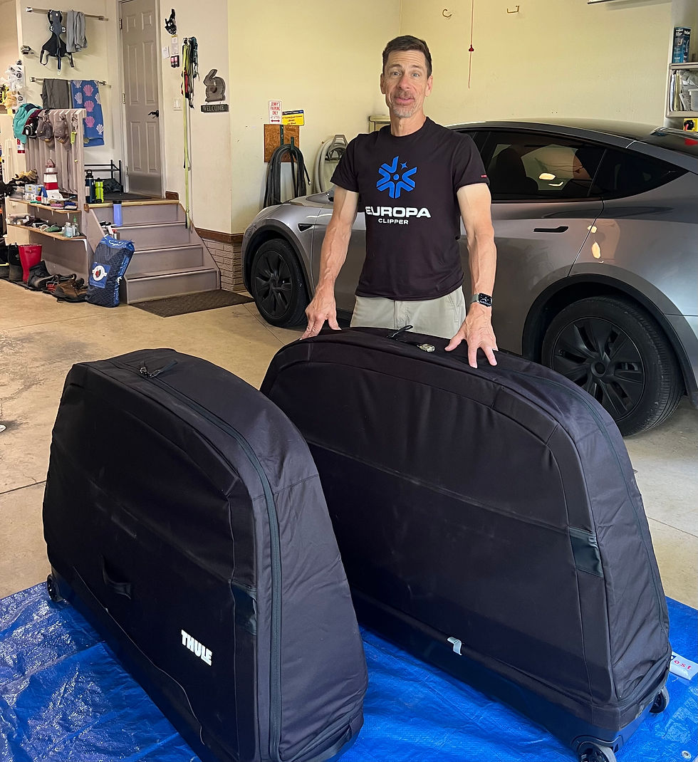 We debated whether to rent bikes locally or haul our own—neither option was simple. In the end, we opted to bring our own, which meant some careful disassembly and a bit of wrestling with our newly acquired bike bags. They’re packed and ready to roll!