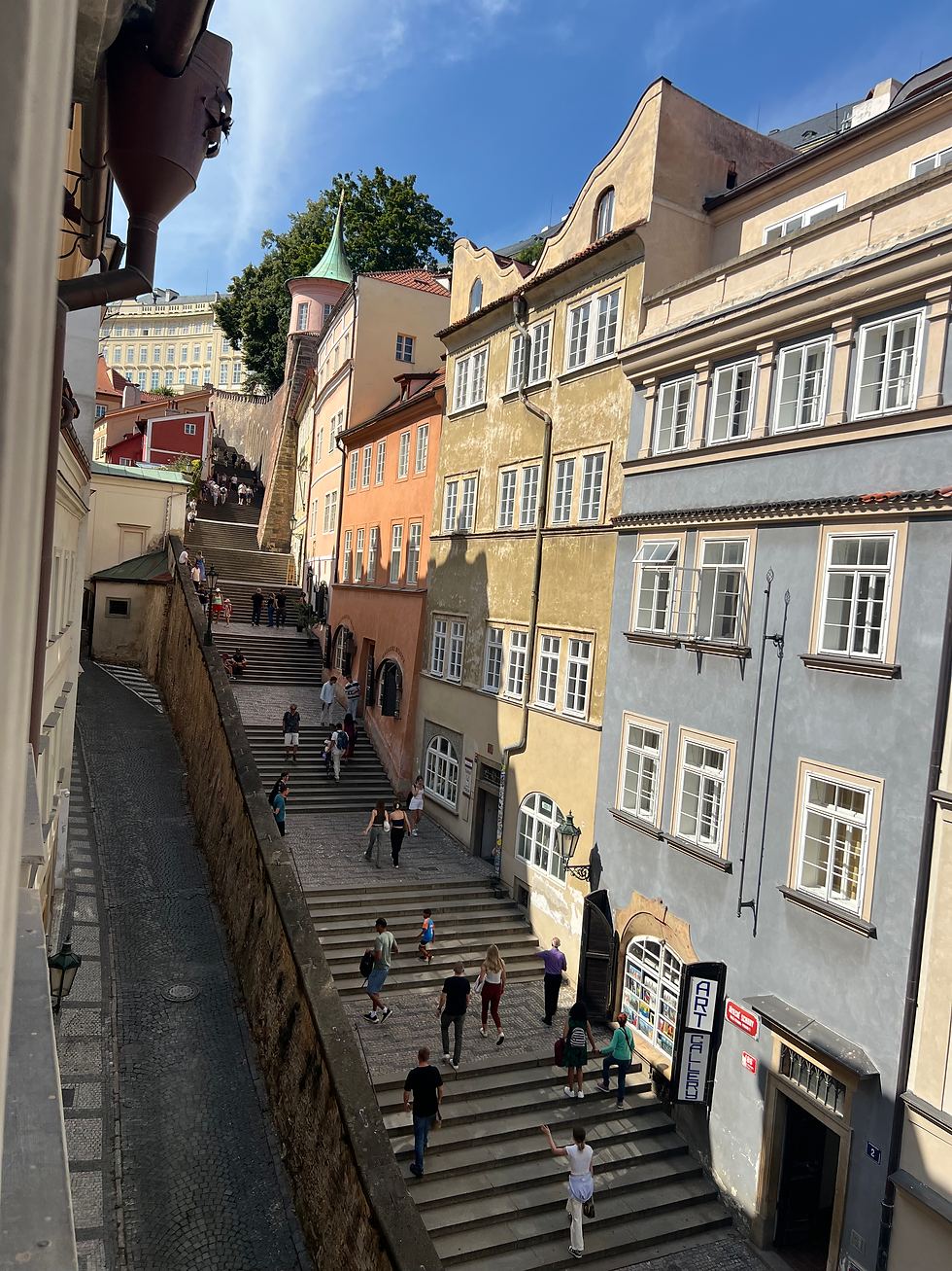 The apartment is in “Lesser Town”, a neighborhood built below the city’s castle. Rick Steves refers to it as Baroque time capsule. This little street has lots of charm - especially at night when the pub below our apartment gets going!