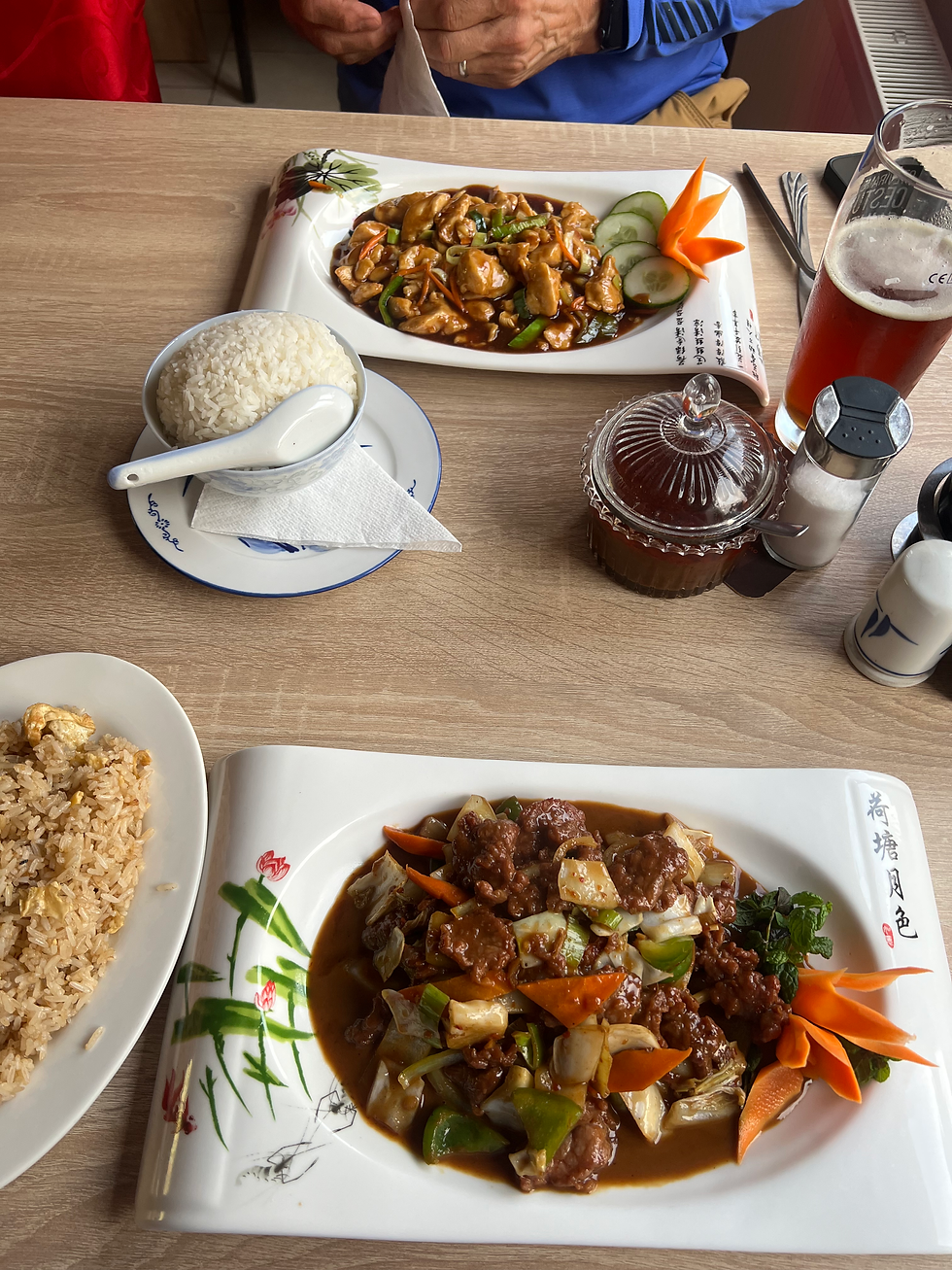 Dinner ended up being Chinese food at the restaurant below our hotel. Not our usual pick when traveling abroad, but it was exactly what two hungry bikers needed. And it was delicious!