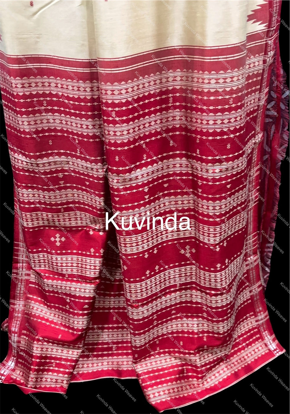 Thumbnail: The Regal Ivory Berhampuri Silk Saree with Temple Border