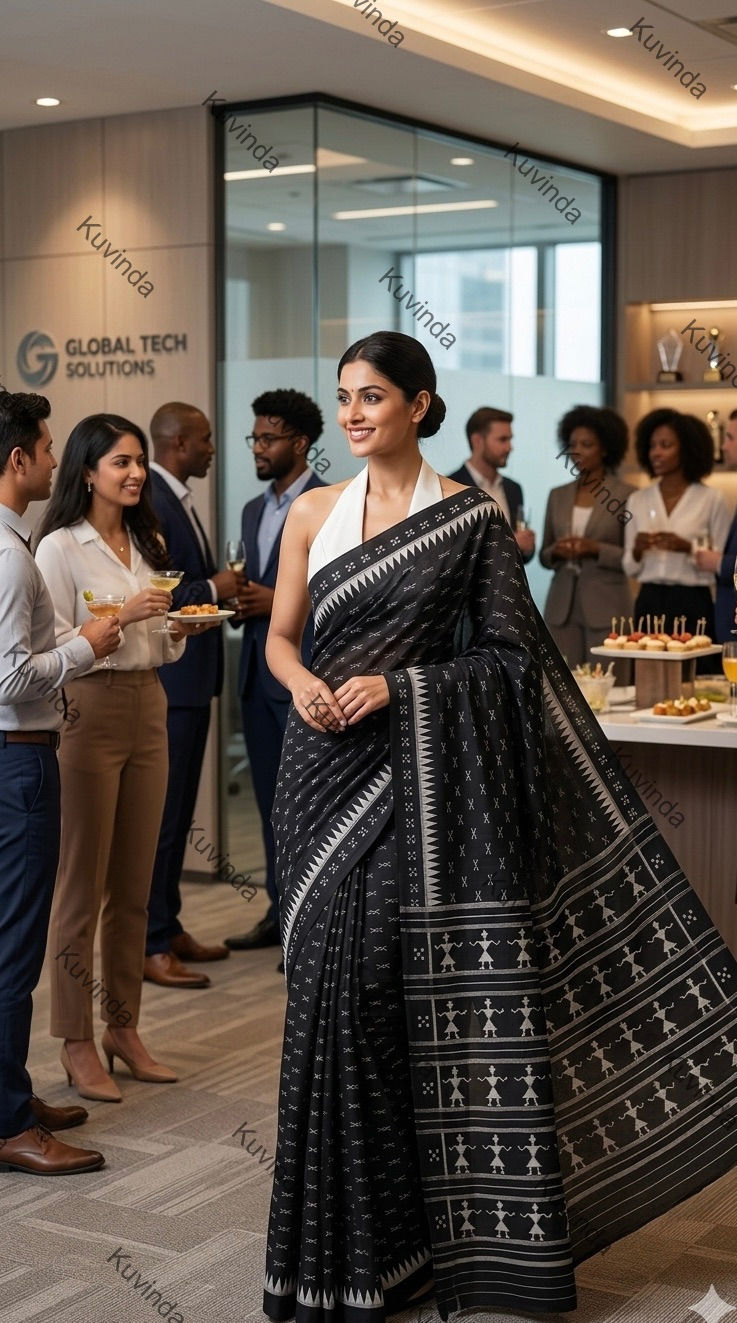 The Midnight Tribe ;3-Ply Mulberry Silk Saree