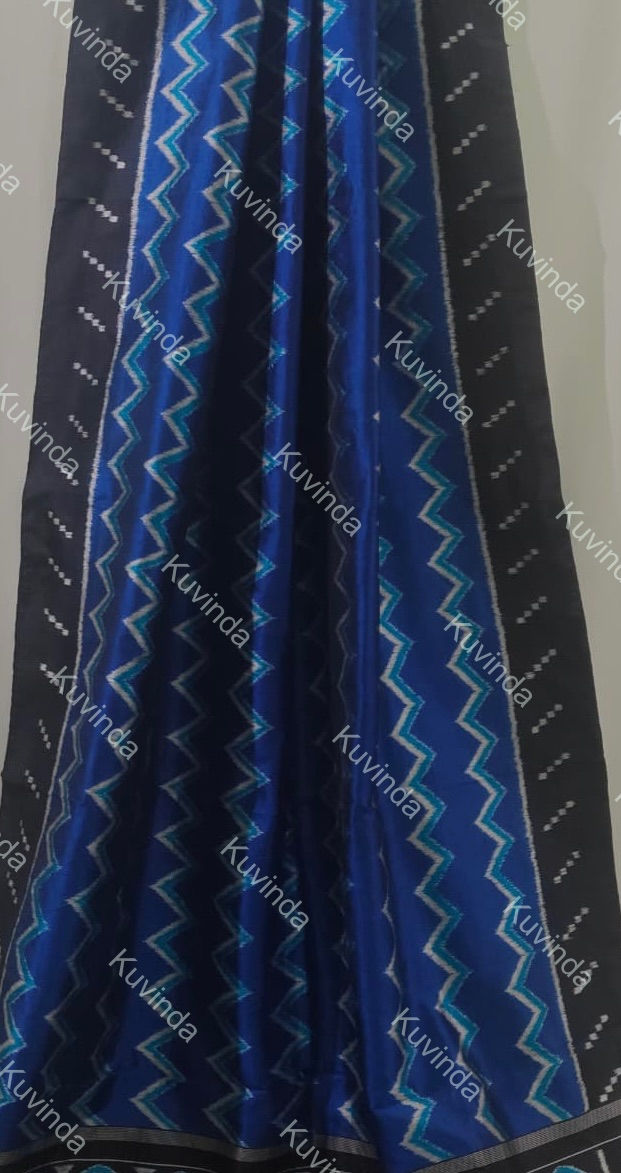 Thumbnail: Royal Blue & Black ;Single Ekkat  Fourply Mulberry Silk Saree 