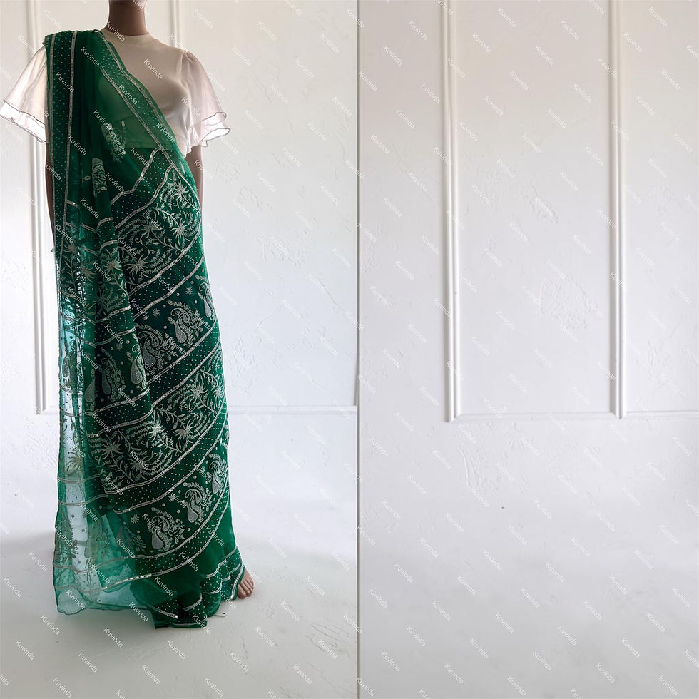 Thumbnail: Emerald Organza Chikankari Saree with Cutdana & Pearl Work