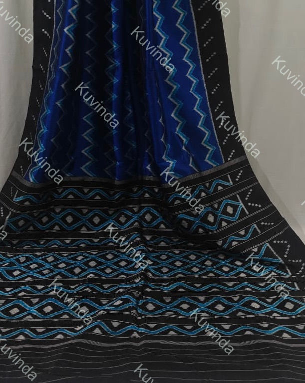 Thumbnail: Royal Blue & Black ;Single Ekkat  Fourply Mulberry Silk Saree 