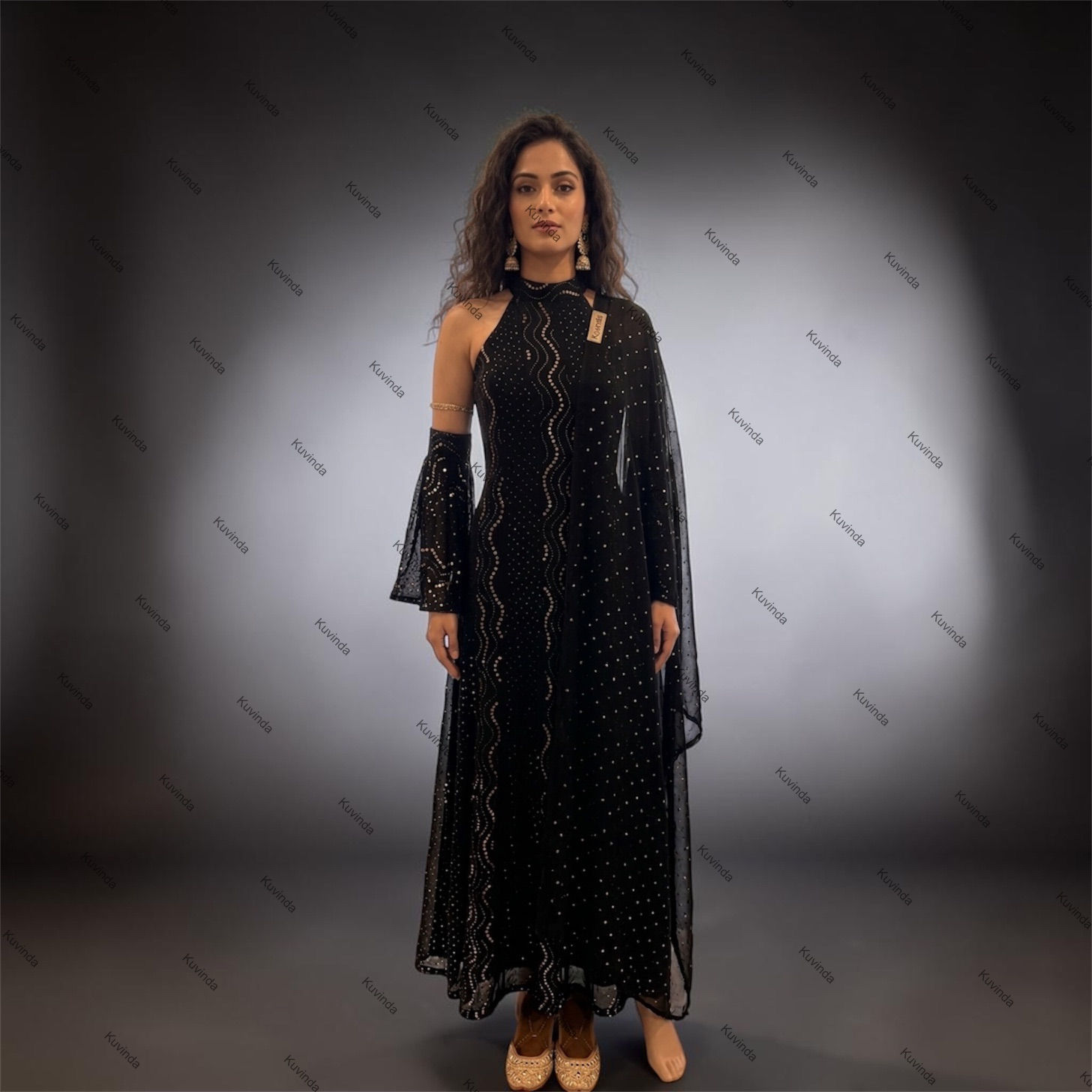 Pure Viscose Black Anarkali Kurta Dupatta Set