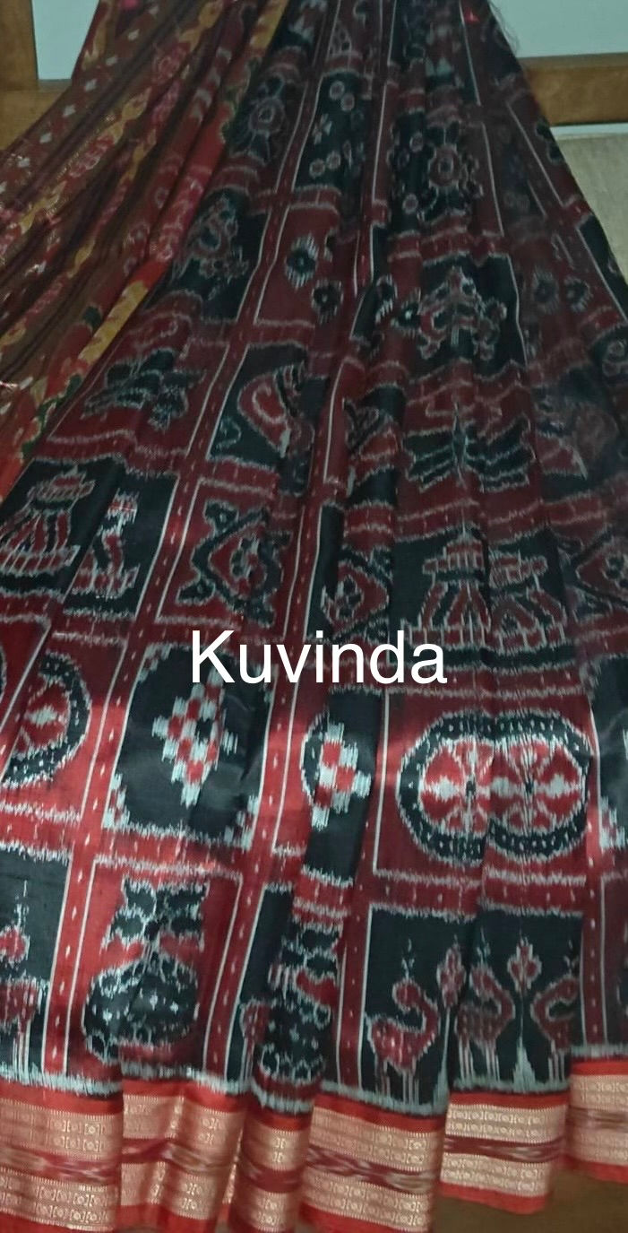 Thumbnail: Maroon & Black Nabakothi Pure Silk Saree |Animal Pallu | Rudraksha Border