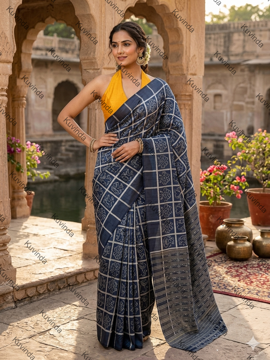 Charcoal Grey Fourply Mulberry Silk Saree