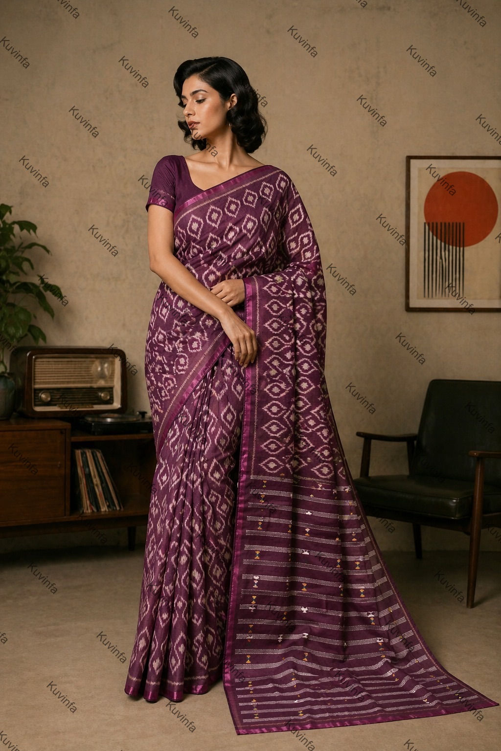 Deep Plum Pure Tussar Silk Saree